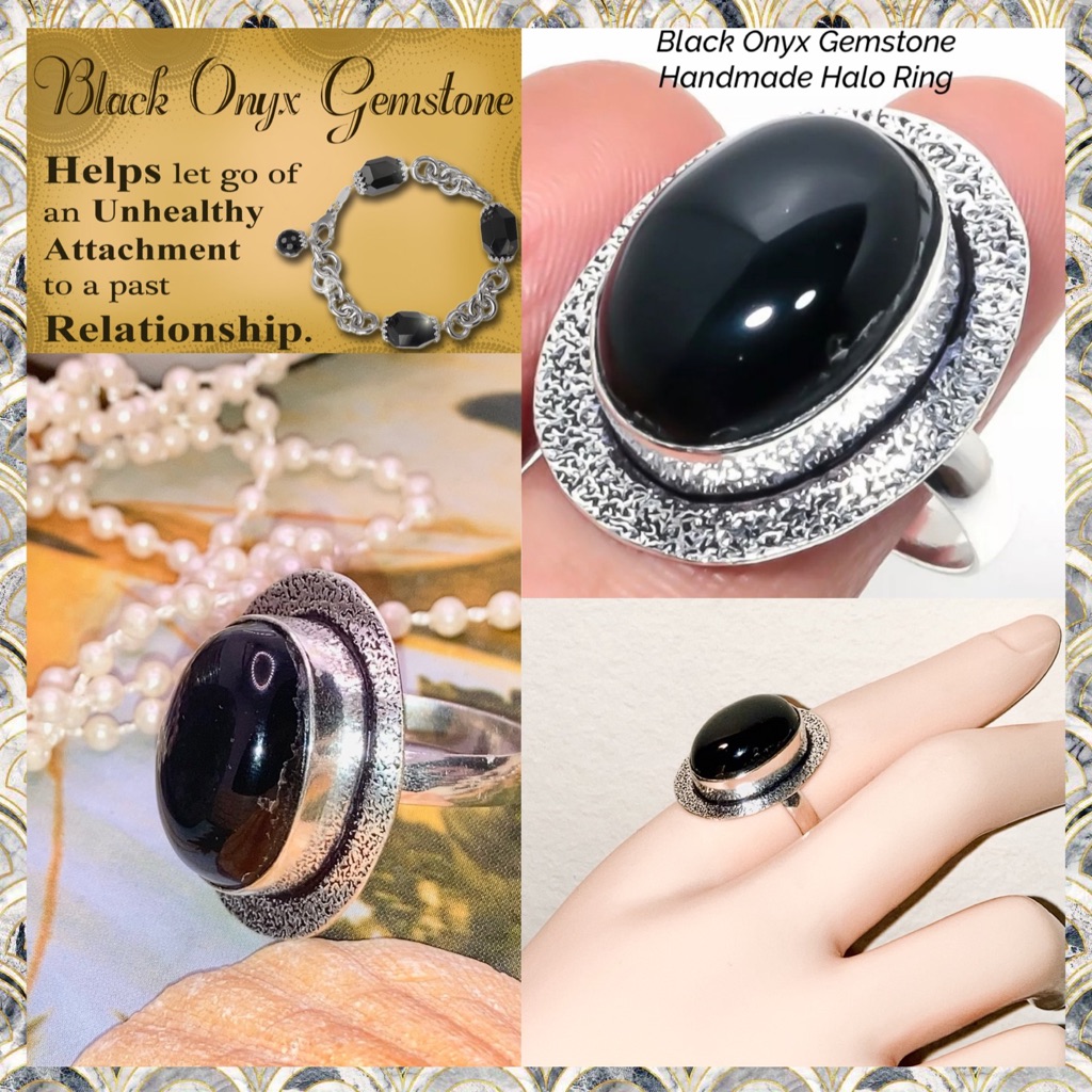 Ravishing Black Onyx Gemstone Handmade Halo Ring